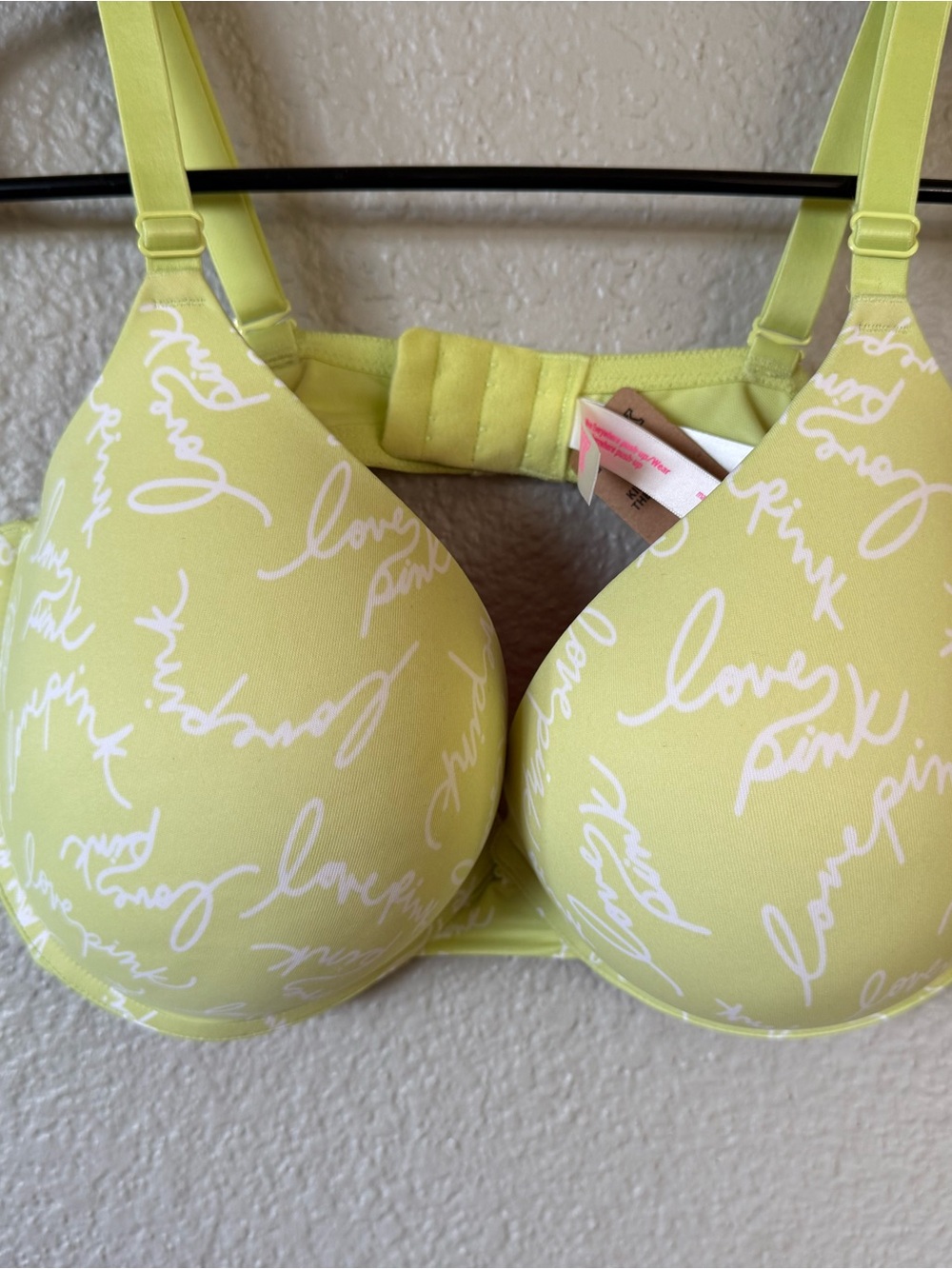 PINK Victoria's Secret Lime Green White Script Lightly Padded T-Shirt Bra